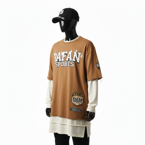 Chemise double couche pour femmes de qualité supérieure, tissu en coton et polyester doux, couleurs marron crème, logo imprimé à l'écran, chemises à double couche en coton - Product Image 4