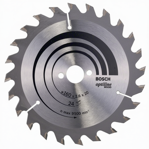 ใบเลื่อยวงเดือนปลายคาร์ไบด์ออปติลีนสำหรับงานไม้ งานไม้ไผ่ เส้นผ่านศูนย์กลางภายนอก 160 มม. 24 ฟัน รูเจาะ 20 มม. ร่องเลื่อย 2.6 มม. BOSCH - Product Image 3