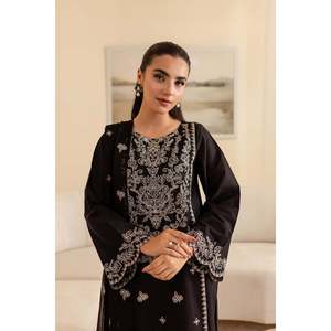 Ssumaira <b>Presenting</b> Dhanak Batik-3PC Eco-Friendly 100% Polyester Embroidered Women's Suit Set Chiffon Dupatta Trousers - Product Image 4