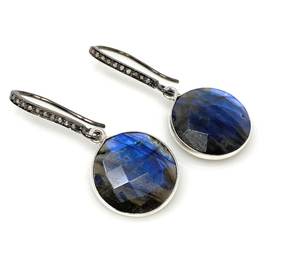 925 argent Sterling naturel Labradorite boucles d'oreilles bijoux victoriens avec diamant usine en gros cadeau parfait pour elle - Product Image 2