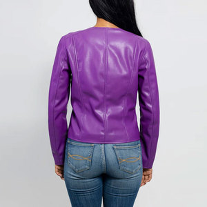 Stylish Zipper Closure Women Fashion <b>Genuine</b> <b>Leather</b> <b>Jacket</b> Breathable Windproof Knitted Woven Low Price Quick Dry - Product Image 2