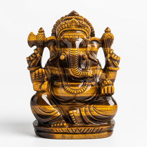 รูปปั้นพระพิฆเนศแกะสลักด้วยมือพร้อมของขวัญแนวธุรกิจรูปตาเสืองานฝีมือกึ่งมีค่าแกะสลักคริสตัลบำบัดแบบอินเดีย - Product Image 5