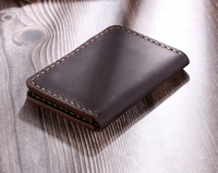 Dompet Kartu Kredit Kulit Asli Buatan Tangan Pria Vintage Minimalis Tahan Air Tipis Pendek Terbuka untuk Saku Depan Dapat Disesuaikan
