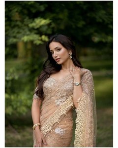 Filet souple pour vêtements ethniques indiens avec broderie partout Sarees artisanaux avec bordure en patch - Product Image 4