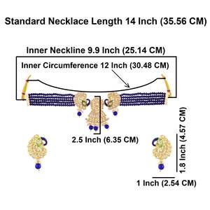 Bijoux de mariée pour femmes bleu fausse perle perlée multi-couches Kundan collier ras du cou boucle d'oreille ensemble de bijoux - Product Image 3