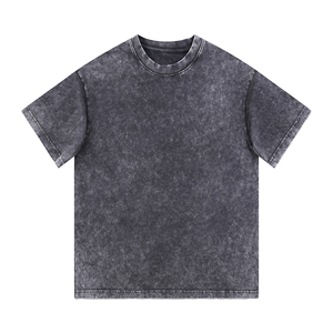 300gsm High Quality Heavyweight Snow Wash <b>Acid</b> Wash 100% Cotton Vintage Small Neck Oversized <b>Drop</b> Shoulder T-shirt - Product Image 1
