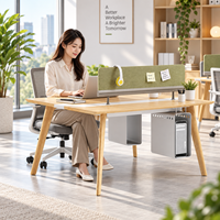 Paravents de bureau modulaires pour poste de travail 2 places avec panneau en tissu, pieds en bois et support pour unité centrale pour zone de travail d'équipe