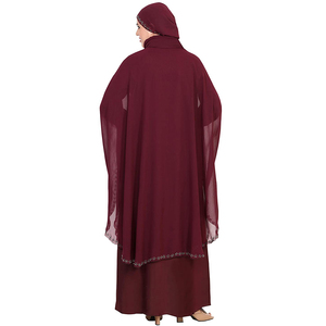 Abaya Net ชุดเดรสมุสลิมสำหรับผู้หญิง,ชุดเดรสมุสลิมสำหรับผู้หญิงมุสลิมย้อมสีแดงทำงานแบบลำลอง