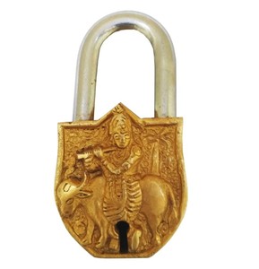Serrure Antique en Laiton Unique avec Cadenas Spirituel Artisanal de Style Vintage Sri Krishna Décoratif à Collectionner pour Temple à la Maison - Product Image 6