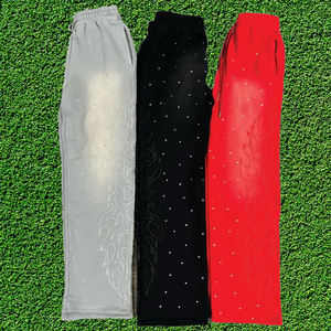 Nouveau Style classique personnalisé 500 Gsm Streetwear coton Baggy pantalons de survêtement surdimensionné soleil délavé strass pantalons de survêtement - Product Image 6