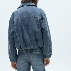 Chaqueta Vaquera Azul con Cierre para Mujer, con Cuello en Contraste Estampado, Abrigo Vaquero Informal y Moderno para Uso Diario, Estilo Urbano y Elegante - Product Image 6