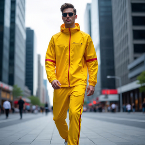 Street Style coupe-vent costumes hommes randonnée montagne survêtement hommes 100% Nylon coupe-vent deux pièces ensembles noir pluie costume - Product Image 6