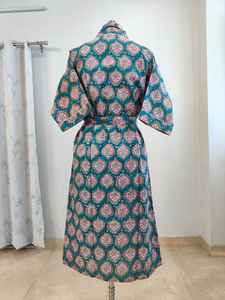 Batas Kimono 100% Algodón, Hermoso Vestido Kimono de Algodón, Kimono de Algodón con Estampado Floral Indio, Regalos Más Vendidos para Ella y Él, Ropa de Estar en Casa - Product Image 6