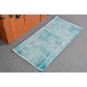 Alfombra Turca Vintage, Alfombra Pequeña de 1.6x3.2 pies, Alfombra con Bordes Azules y Blancos - Product Image 2