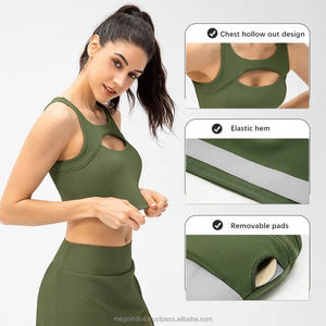 Women Athletic Gym Running Fitness Workout Seamless Sports Bra Hollow Out Back Front Shockproof Padded Yoga Workout Bra - Product Image 2