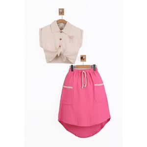 I miei piccoli ragazze camicia di mussola asimmetrica gonna fiocco 2 pezzi Set-rosso