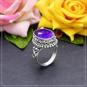 Classique meilleur Design fait à la main ovale coupe améthyste pierres précieuses Cabochon bague de fiançailles en argent Sterling 925 bijoux de mode - Product Image 4