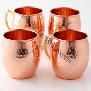 Tazas de mula de Moscú de cobre martillado Premium de 16oz, Juego de 4 vasos clásicos con asas ergonómicas de latón y metal - Product Image 1