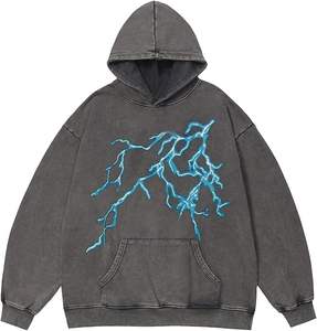 Sweat à capuche pour homme, 100% coton, lavage à l'acide, design personnalisé, style streetwear oversize, hiver, impression unie, logo brodé personnalisé - Product Image 4