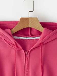 Sudadera Corta con Cremallera Rosa para Mujer, Chaqueta de Felpa de Algodón, Ropa Casual de Calle, Corte Ajustado, Lisa, Personalizada, para Invierno - Product Image 5