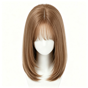 Perruque droite mi-longue dégradée brun clair avec frange aérienne - Product Image 5
