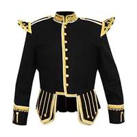 Highland Pipe Band Doublet maison-d'Écosse-pipe-bande-doublet-noir-argent-tresse et garniture Doublets de cornemuse