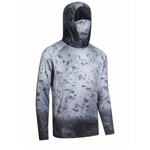 Sudadera con Capucha de Pesca Personalizada al por Mayor para Hombre, Camiseta de Rendimiento con Estampado de Peces, Protección UV UPF 50+, Secado Rápido, Poliéster - Product Image 1