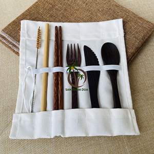 High Quality Reusable EBONY Cutlery Set (Spoon <b>Fork</b> Knife) Eco-Friendly for Camping-Wholesale From Vietnam - Product Image 1