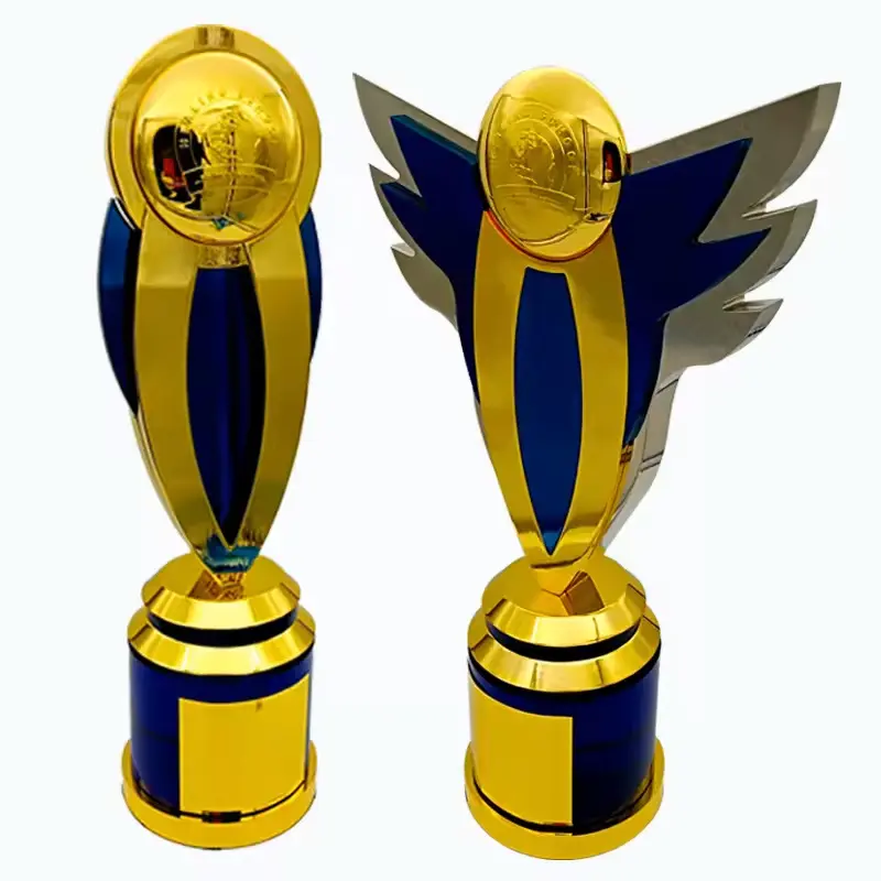 Factory Wholesale Souvenir Metal Golden & Royal Blue Customized Awards Job Excellence Trophy Standard And High Quality Trophies