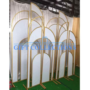 Grande décoration de mariage en métal doré et en verre, toile de fond de scène en acier inoxydable, arche de fleurs, ballons de décoration, toile de fond de scène - Product Image 2