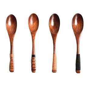 Cuchara de madera maciza ecológica hecha a mano, vajilla de madera orgánica para bodas, mango de forma múltiple para servir sopas - Product Image 3