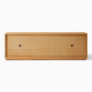 Mueble de TV Moderno con Marco de Roble Macizo, Puertas de Vidrio Arqueadas y Tres Cajones de Almacenamiento para Salas de Estar Contemporáneas - Product Image 6