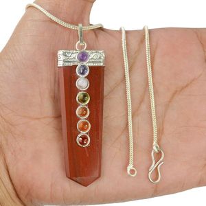 Collar con Colgante de Cuentas de Jaspe Rojo Natural de 7 Chakras con Cadena de Metal - Product Image 2