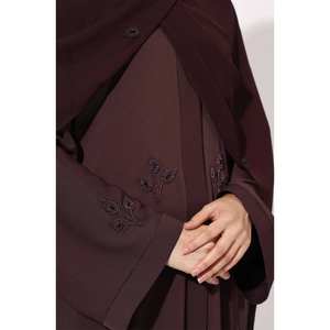 Robe de prière Maxi modeste pour femmes de Dubaï 2025 Élégant hiver Abaya élégant musulmans paillettes perlées garniture en brun foncé Tunique Chador - Product Image 4