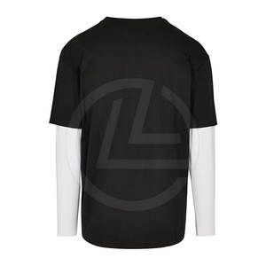 Camisa de doble capa de estilo urbano para hombre con cuello redondo y hombros caídos, camiseta de doble capa para hombre - Product Image 2