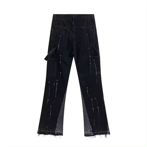 Jeans évasés hommes American High Street Loose Washed Distressed Ink Splash Stitching Trousers jeans pour hommes - Product Image 5