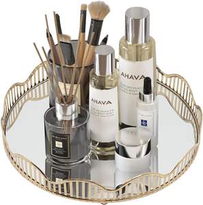 Cristal de espejo redondo y bandeja de tocador de metal para la decoración del hogar - Product Image 4