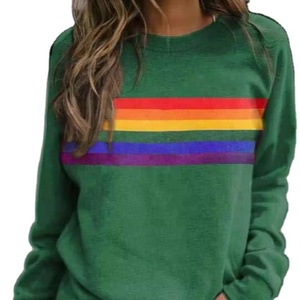 Suéter colorido a rayas de arcoíris para mujer, jerséis de moda de manga larga con cuello redondo, Tops informales transpirables con logotipo frontal para mujer - Product Image 1
