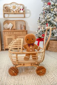 Poussette de poupée en rotin d'inspiration vintage faite à la main avec poignée en forme de coeur landau pour enfants pour décor de pépinière - Product Image 5