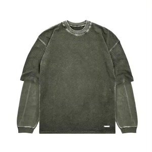 Nuevo diseño 100% camisetas térmicas de doble capa de algodón Sun Faded Heavy Weight Camiseta de manga larga de gran tamaño de 2 capas para hombres - Product Image 4