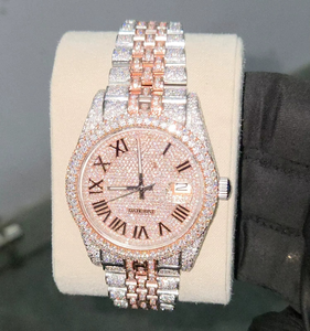 Montre de luxe pour homme à mouvement quartz, entièrement sertie de diamants Moissanite, chiffres romains, fonction date, style Hip Hop 7 mm, aiguilles - Product Image 1