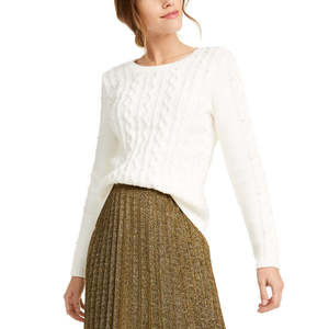 Maglione da Donna Maison Jules Bianco Taglia XL in Maglia a Trecce con Perle Finte, Traspirante in Mohair, Motivo Azteco e Logo Frontale - Product Image 1