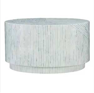 Table basse ange en résine et os incrusté, faite à la main, écologique, personnalisable, élégante, de luxe, moderne, réglable, option console, pour école - Product Image 1