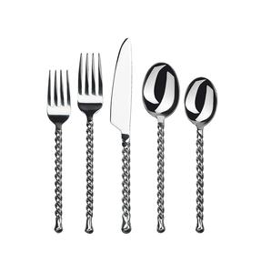5 Pieces Metal <b>Flatware</b> <b>Set</b> With Wire Twisted Handle Mirror Polished for Wedding Party Hotel Dinnerware Cutlery <b>Set</b> - Product Image 1
