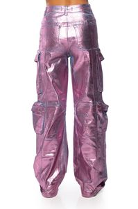 LA ISLA METALLIC CARGO JEANS in PINK High Waisted Flap Pocket Cargo Jeans <strong>Baggy</strong> Boyfriend <strong>Trousers</strong> Pants for <strong>Women</strong> - Product Image 6