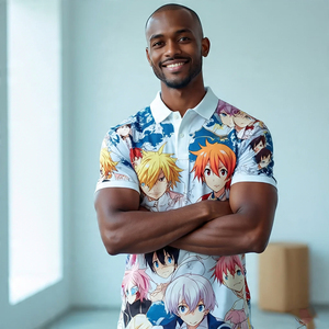 Anime Printed for Shirt Men's Polyester/Cotton <b>Knitted</b> Fabric Short Sleeve Breathable Quick Dry Digital Printing - Product Image 5