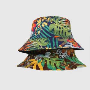 Sombrero de ala ancha de verano de pescador con estampado completo reversible personalizado hoja de palma unisex diseñador protección solar al aire libre sombreros de cubo - Product Image 5