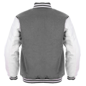 Varsity Letterman Jacket Cuerpo de lana gris Mangas de cuero blanco Classic High School CollegeBaseballjacket para hombres DDP Shipping - Product Image 2