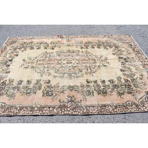Vintage Large Rug 5.9x8.9 ft, Turkish <b>Brown</b> Bordered <b>Wool</b> Rug - Product Image 3
