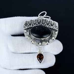 Black Obsidian Gemstone Pendant <b>Solid</b> 925 Sterling <b>Silver</b> Handmade Unisex Children's & Women's Engagement Gift Jewelry - Product Image 1